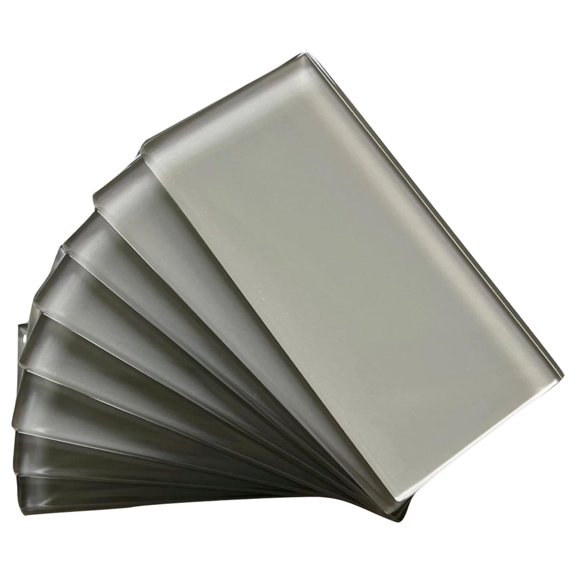 3x6 Cool Gray Color Glass Tile - CW04 Silver Mink Subway Backsplash Wall Tile (8 Piece Pack (1 sf Coverage))