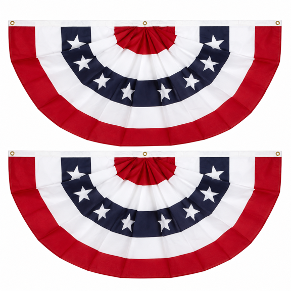 3x6 Ft 4th of July Decorations Bunting Flags outdoor 250th Anniversary Flag American Pleated Fan flags- Half Banner Patriotic flag USA porche Flags 2-Pack