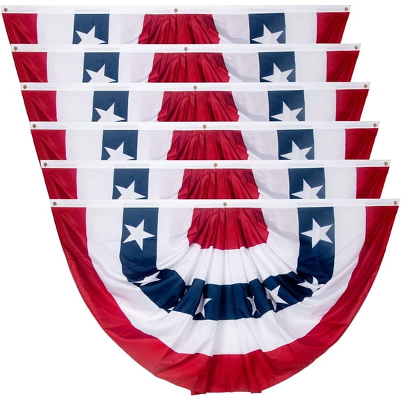 3x6 Ft USA Pleated Fan Flag, American US Flag Bunting for Outside, Patriotic Half Fan Banner Flag with Brass Grommets for 4th of July Indoor Outdoor Decorations,6 pack