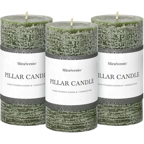 3x6 Inch Moss Green Pillar Candles - Set of 3, Long Clean Burning ...