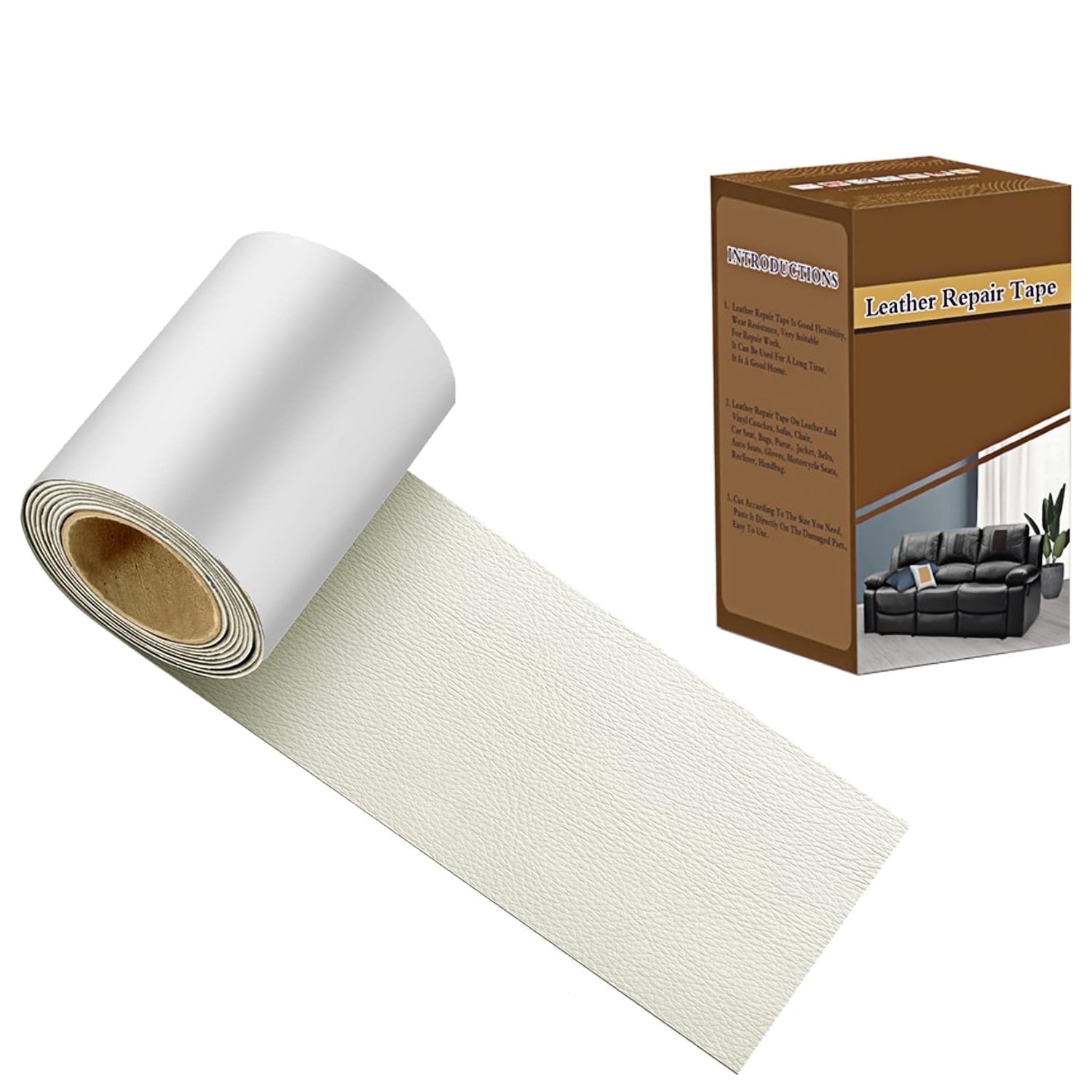 3x60 Inch Leather Repair Patch Tape, Self Adhesive Vinyl Repair Kit for Couch, Car Seat, Sofa, Boat Seat, Upholstery.Bonded Leather Repair Roll (Beige White)