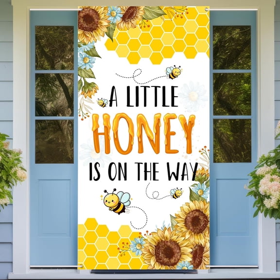 3x6FT A Little Honey is on the Way Door Banner Sunflower Honey Bee Baby Shower Party Decorations Door Cover Bee Theme Gender Reveal Backdrop