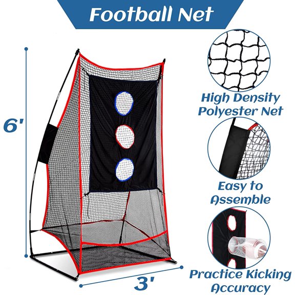 3x6FT Football Net with Throwing Target Strike Zone for Kicking Punting and QB Accuracy Training Portable Football Practice Equipment with Steel Base and Carry Bag