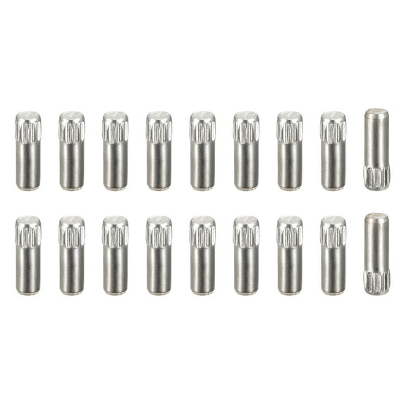 3x6mm 304 Stainless Steel Dowel Pins, 20 Pack Knurled Head Flat End Dowel Pin