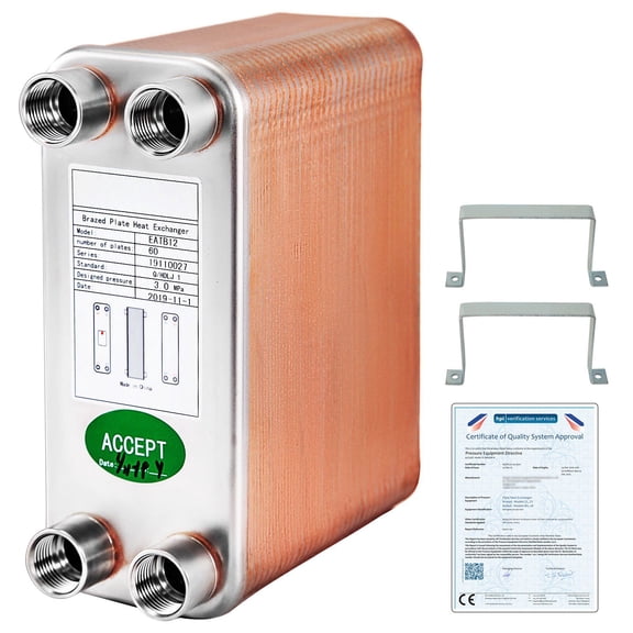 3x7.5 Inch 60 Plates 316L Brazed Plate Heat Exchanger 1/2 Inch BSP FPT for Hydronic Heating Beer Wort Chiller EATB12