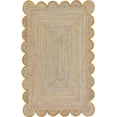 thumbnail image 1 of 3x7 Ft Yellow Border Premium Scalloped Jute Rug – Handcrafted Natural Braided Carpet for Living Room, Bedroom, Entryway – Boho Home Decor, 1 of 5
