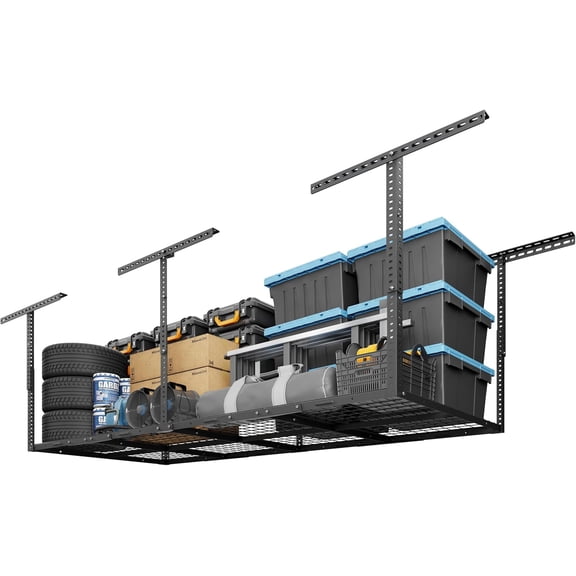 3x8 Overhead Garage Ceiling Storage Rack, Adjustable Garage Organization System, Heavy Duty Metal, 750lbs Weight Capacity, Hammertone, Classic Series