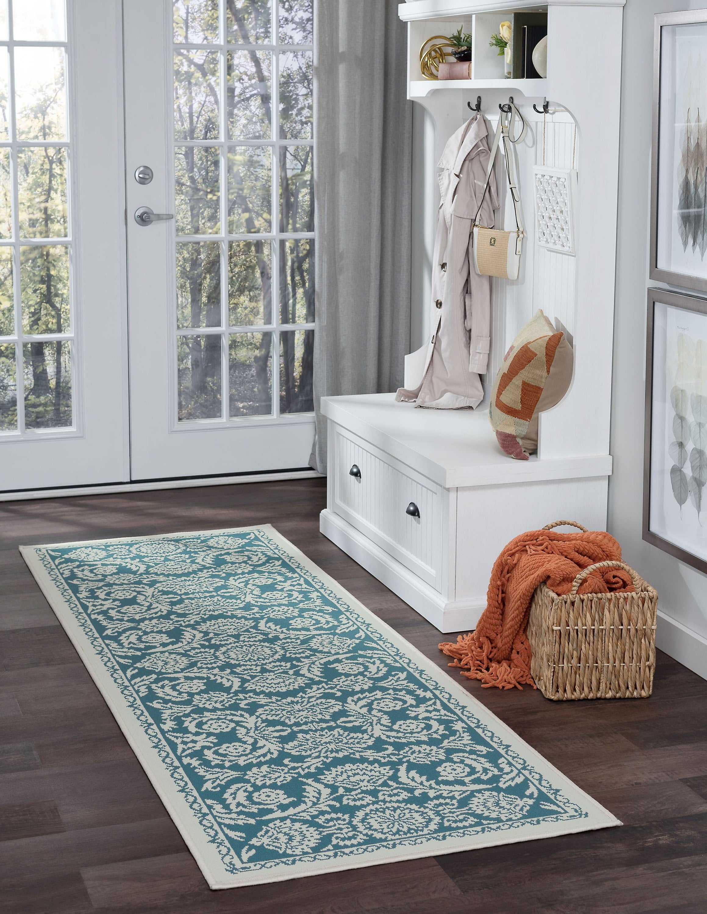 3x8 Water Resistant, Indoor Outdoor Runner Rugs for Patios, Hallway, Entryway, Deck, Porch, Balcony or Kitchen | Outside Area Rug for Patio | Aqua, Oriental | Size: 2'7'' x 7'3''