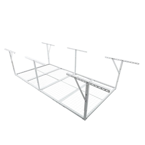 3x8FT Overhead Garage Storage Rack, Heavy-Duty Metal Garage Ceiling Storage Rack, 22''-40" Adjustable Ceiling Drop-Down, 600 lb. Loading Weight Capacity, White Color