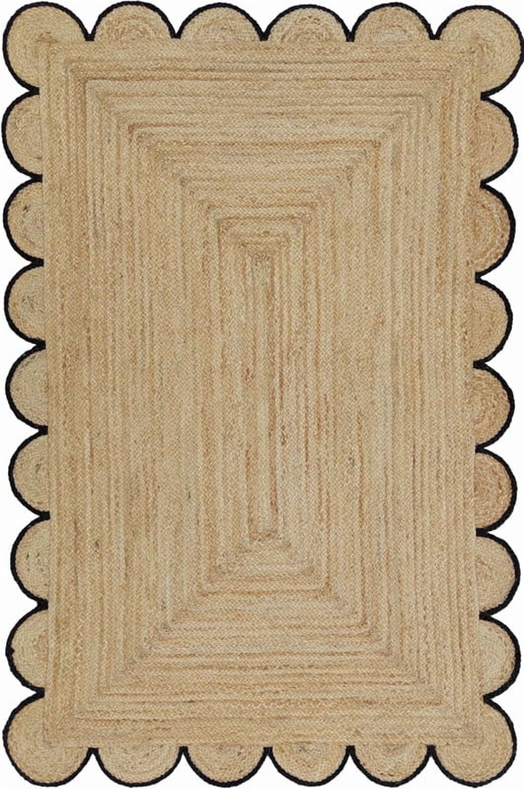 3x9 Ft Black Border Premium Scalloped Jute Rug – Handcrafted Natural Braided Carpet for Living Room, Bedroom, Entryway – Boho Home Decor