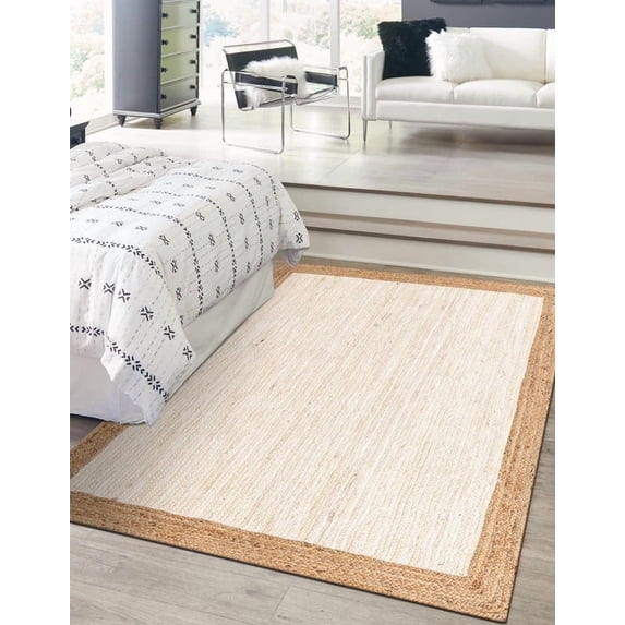 3x9 Ft White Jute Area Rug, Hand-Woven, Reversible, Farmhouse Boho Style, Durable & Pet-Friendly Rug for Living Room, Dining Room, and Bedroom