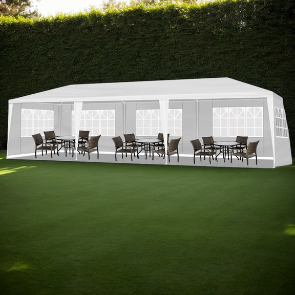 3x9m 5-Sided Pergola with Spiral Pipes, Iron Frame PE Cloth Canopy