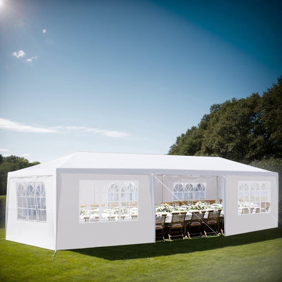 3x9m 7-Sided Pergola Tent, Spiral Pipe Iron Frame with PE Cloth