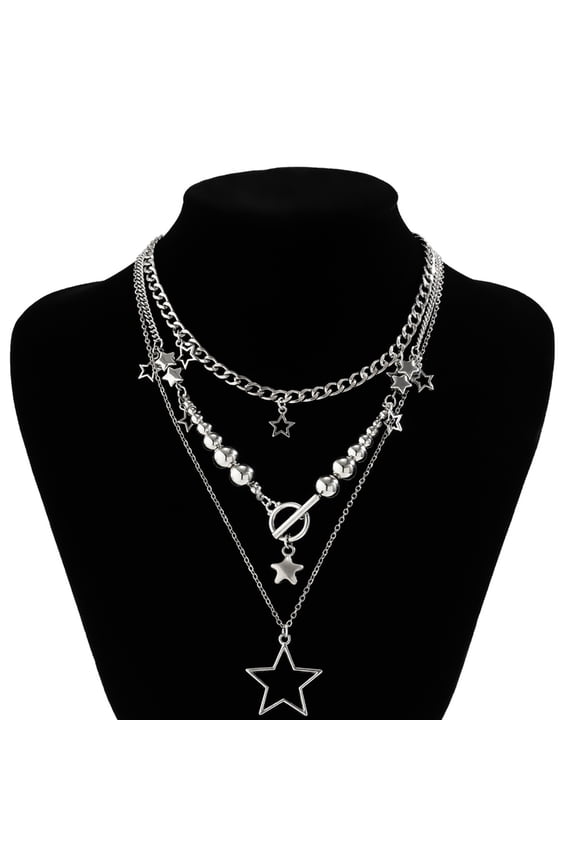 3xGothic Star Necklace Set Hip Hop Neck Chain Trendy Beads Neckwear Jewelry Pieces Gift for Birthdays Special Occasions
