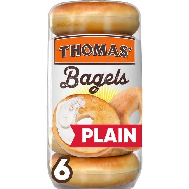 3xThomas' Plain Bagels, 6 count, Pre-sliced Bagels, 20 oz Bag