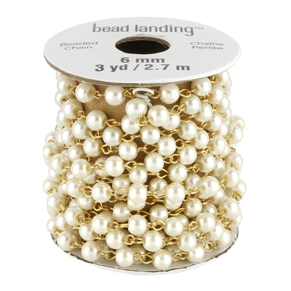 3yd. Gold Chain with White Pearls by Bead Landing