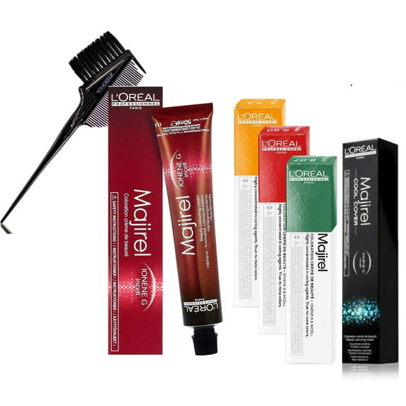 4.0* / 4NN , L'OREAL MAJIREL Original PRO Colours Ionene G Beauty Permanent Cream Hair Color Creme Haircolor Dye Loreal - Pack of 3 w/ Sleek 3-in-1 Brush Comb