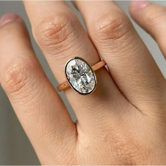 4.0 CT Signature Oval Bezel Ring, 14K Gold Oval Solitaire Ring For Women, Wedding Ring, Bridal Ring Oval Cut Moissanite Engagement Ring