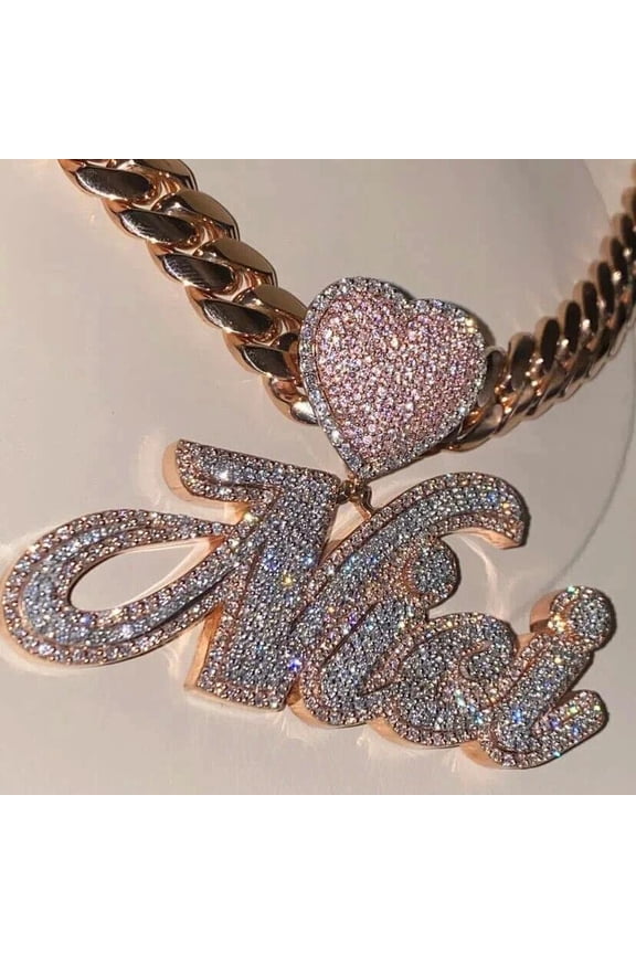 4.0 Ct Round Cut Real Moissanite Customize Name Pendant 14K Rose Gold Plated Birthday gifts No Chain