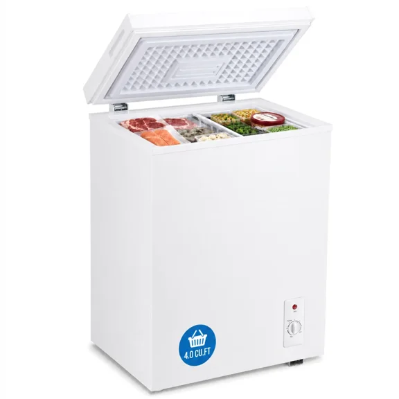 4.0 Cu.Ft Commercial Chest Freezer With Basket, Compact Deep Freezer, 7-Level Temp Control, Low Noise Energy Saving Freezer For Food Service, Restaurant, Kitchen And Store