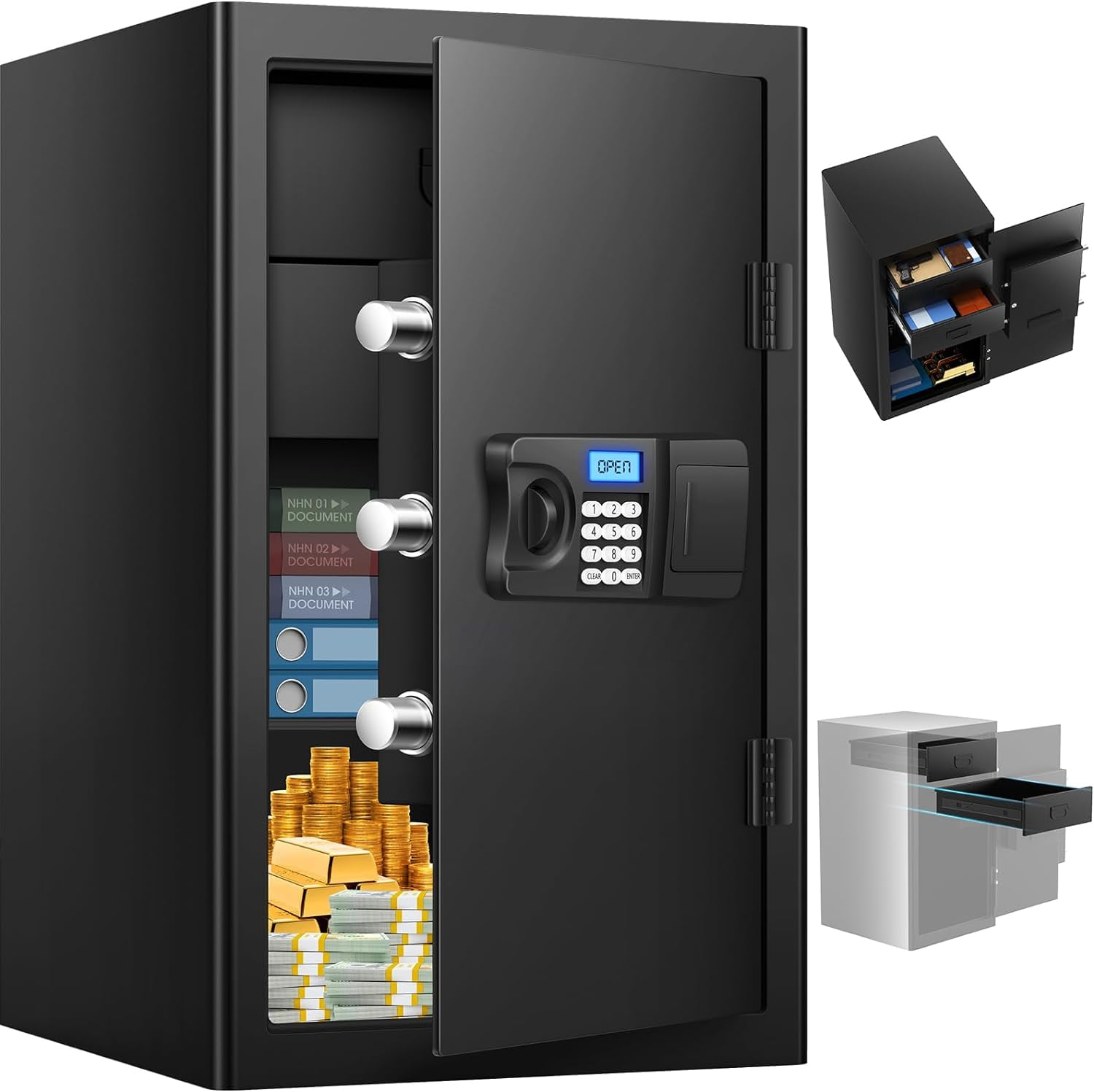 4.0 Cuft Extra Large Fireproof Home Document Safe Box With【2024NEW  Removable Drawer】, Programmable Keypad, Smart Alert, Security Digital Home  Fire Safe Box For Office Money Jewelry Valuables - Walmart.com