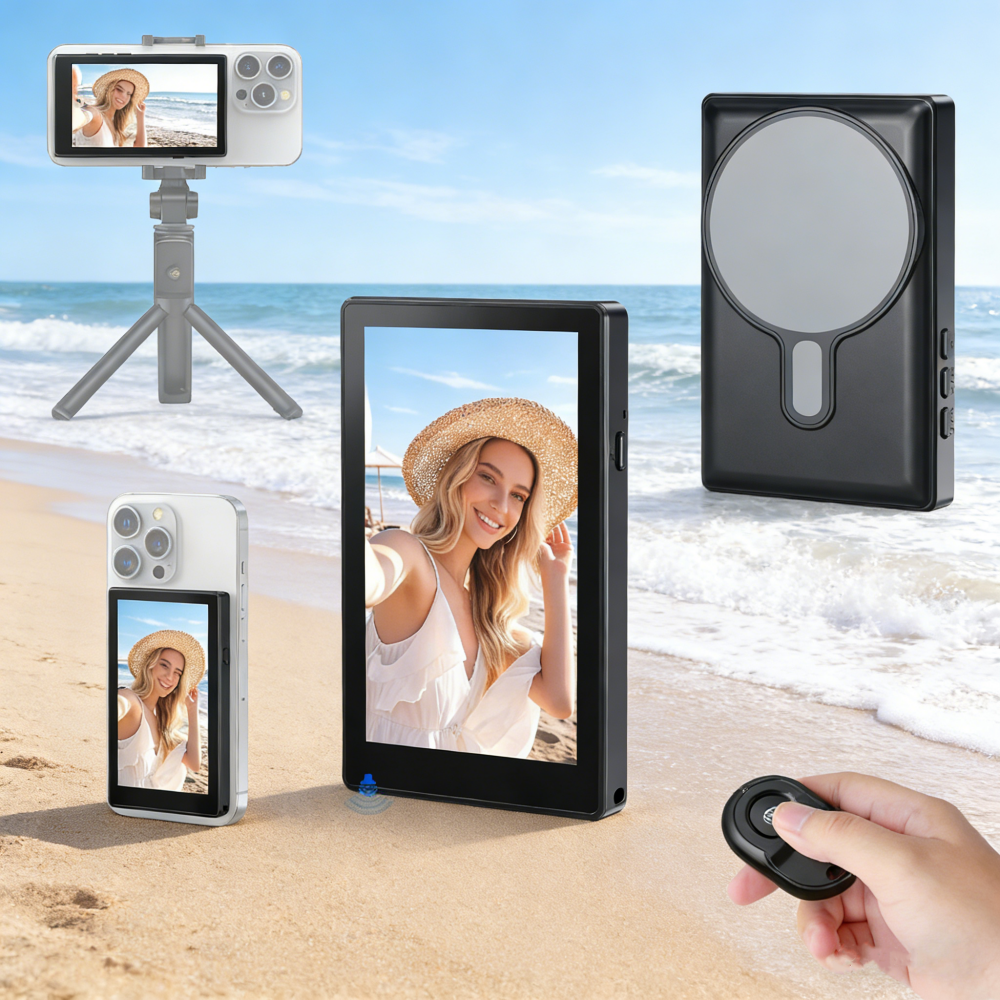 Magnetisch Selfie-scherm Voor Vloggen – Draadloze Monitor Met 2000mAh, Bluetooth 5.0 En 3 Helderheidsstanden, Voor IPhone En Android