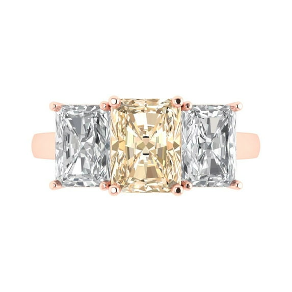 Three-Stone Engagement Ring for Women - 4ct Natural Morganite in 14K Rose Gold Promise Ring