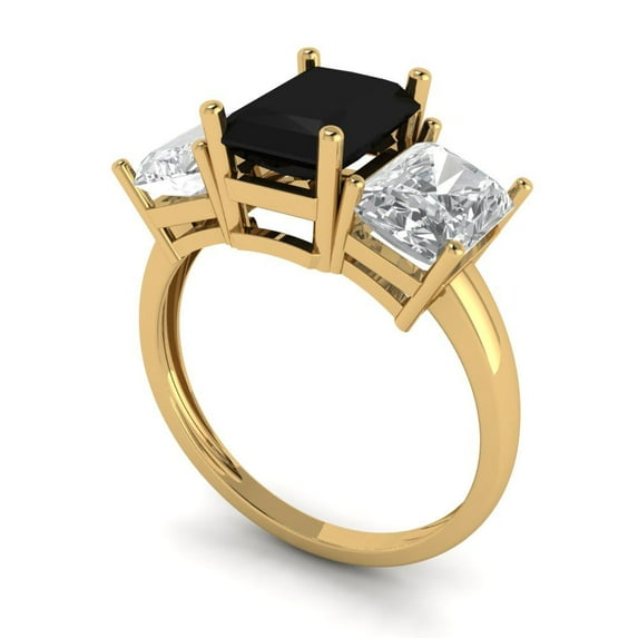 4.0 ct Brilliant Emerald Cut VVS1 Natural Onyx 14k Yellow Solid Gold Three-Stone Wedding Bridal Anniversary Engagement Ring size 5.25