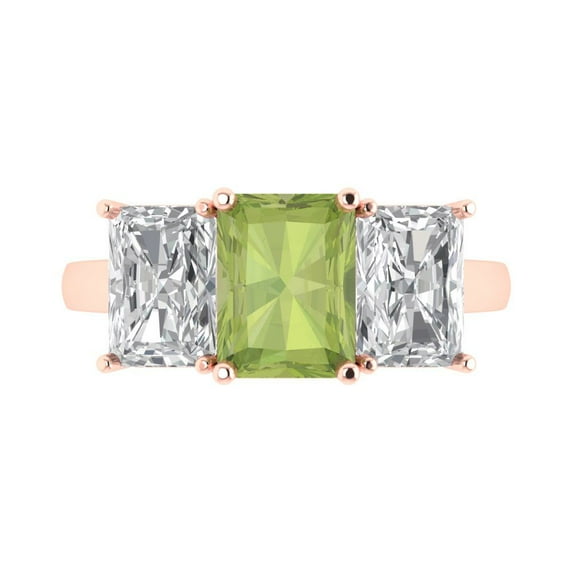 Three-Stone Engagement Ring for Women - 4ct Natural Peridot in 14K Rose Gold Promise Ring