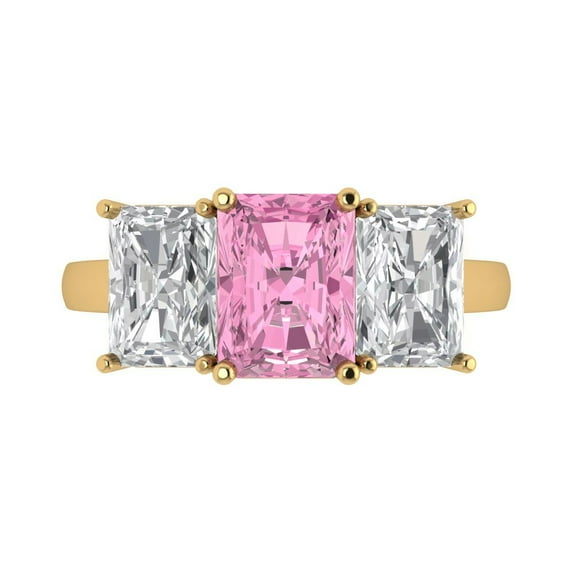 Three-Stone Engagement Ring for Women - 4ct Simulated Pink Diamond in 14K Yellow Gold Promise Ring