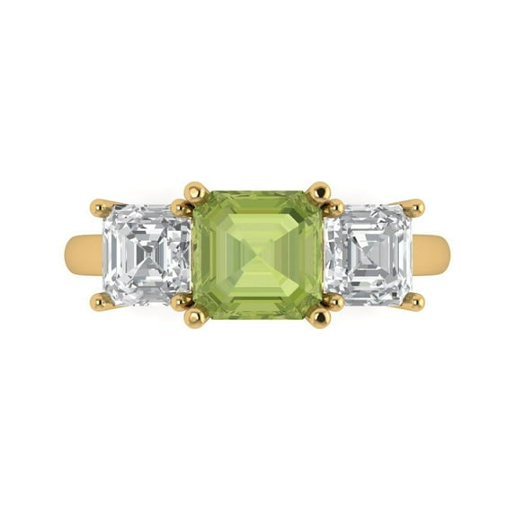 Three-Stone Engagement Ring for Women - 4ct Natural Peridot in 14K Yellow Gold Promise Ring