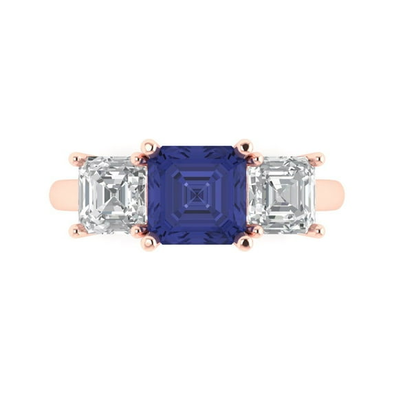 Three-Stone Engagement Ring for Women - 4ct Simulated Tanzanite in 14K Rose Gold Promise Ring