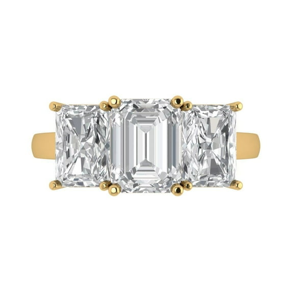 Clara Pucci 14K Yellow Gold 4ct Clear Three-Stone Ring for Women
