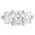 thumbnail image 1 of 4.0 ct Emerald Cut Genuine Cultured Diamond VS1-VS2 G-H 14K Rose Gold Three-Stone Promise Wedding Statement Engagement Designer Ring W/ Crystal side stones size 7.5, 1 of 7