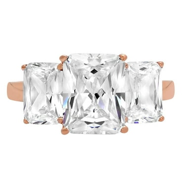 4.0 ct Emerald Cut Genuine Cultured Diamond VS1-VS2 I-J 18K Rose Gold Three-Stone Promise Wedding Statement Engagement Designer Ring size 3.5