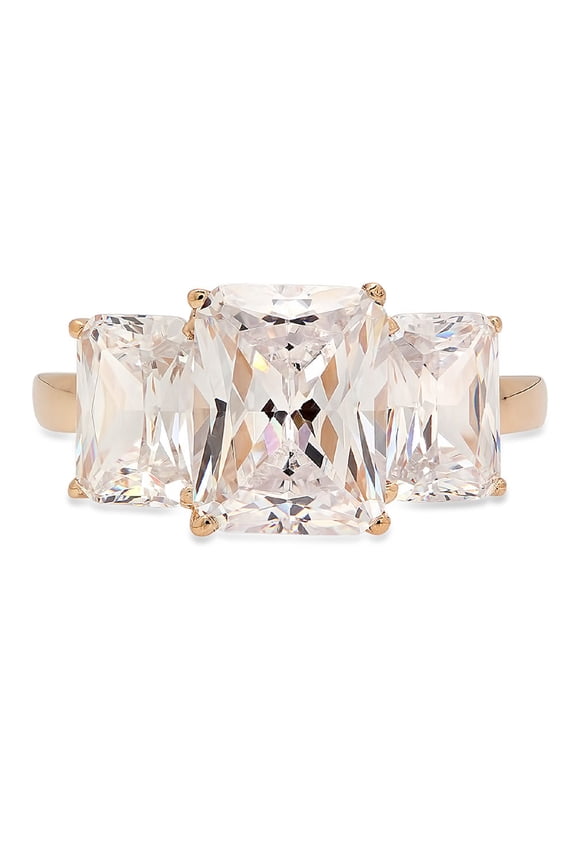 4.0 ct Emerald Cut Genuine Cultured Diamond VS1-VS2 I-J 14K Yellow Gold Three-Stone Promise Wedding Statement Engagement Designer Ring size 5.5