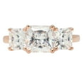 thumbnail image 1 of 4.0 ct Square Emerald Cut Genuine Cultured Diamond VS1-VS2 J-K 14K Rose Gold Three-Stone Promise Wedding Statement Engagement Designer Ring W/ Crystal side stones size 11, 1 of 6