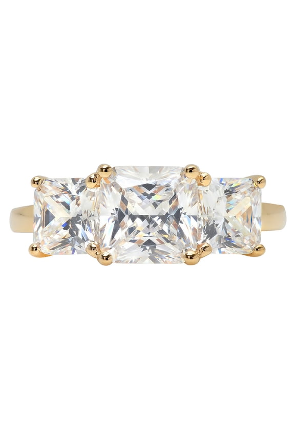 4.0 ct Square Emerald Cut Genuine Cultured Diamond VS1-VS2 I-J 18K Yellow Gold Three-Stone Promise Wedding Statement Engagement Designer Ring size 5.5