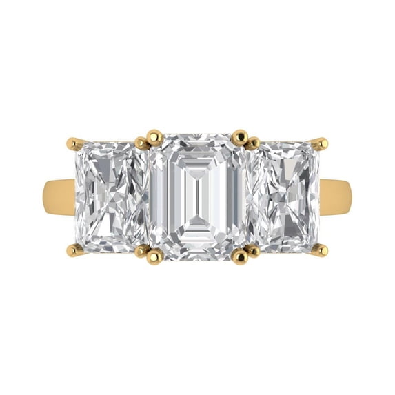 Clara Pucci 14K Yellow Gold Solid Gold Clear Three-Stone Anniversary Ring for Women - 4 cttw Emerald Cut