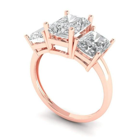 4.0 ct emerald cut clear Zircon 18k rose gold 3 stone Bridal Wedding Engagement Promise Anniversary Ring for Women size 8.75