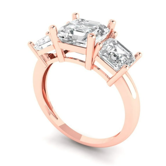 4.0 ct square emerald cut clear Zircon 14k rose gold 3 stone Bridal Wedding Engagement Promise Anniversary Ring for Women size 8.75