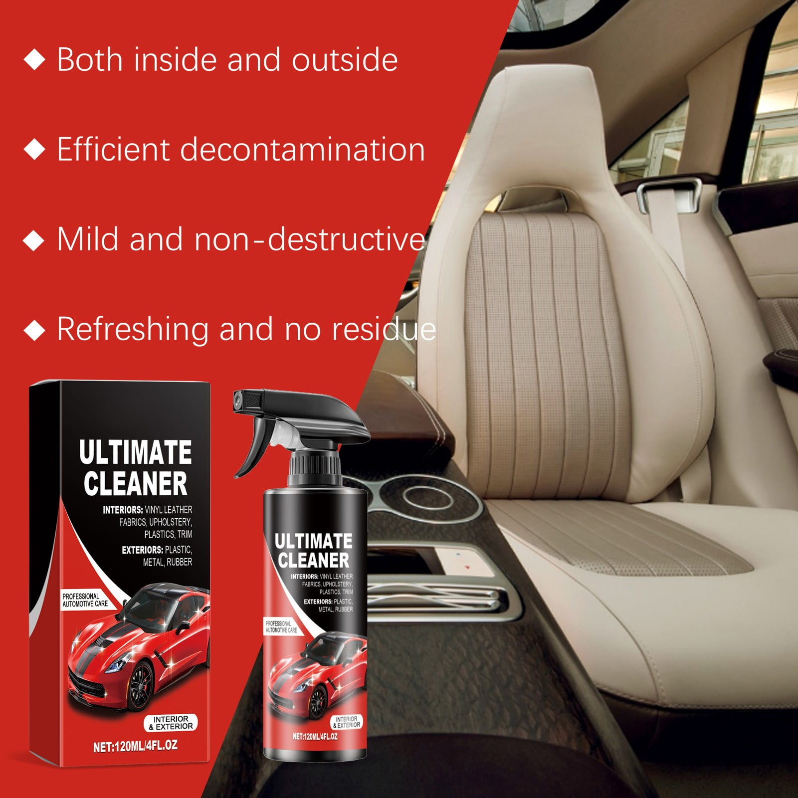 4.0 fl.oz Effective Car Interior Cleaner | Leather Car Seat Cleaner | Stain Remover for Carpet, Upholstery, Fabric, and Much More!