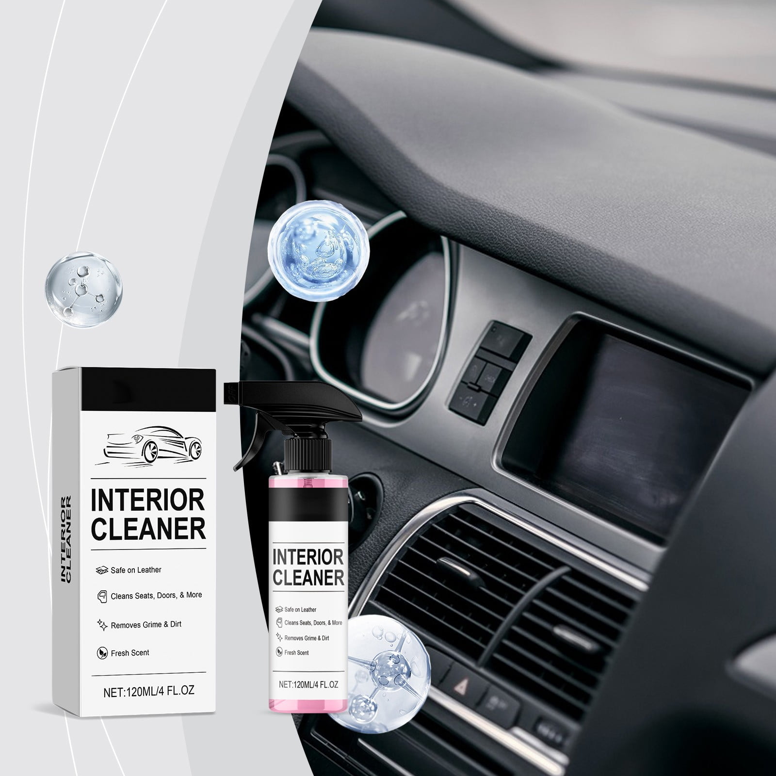 4.0 fl.oz Effective Car Interior Cleaner Spray | Leather Car Seat Cleaner | Stain Remover for Carpet, Upholstery, Fabric, and Much More!