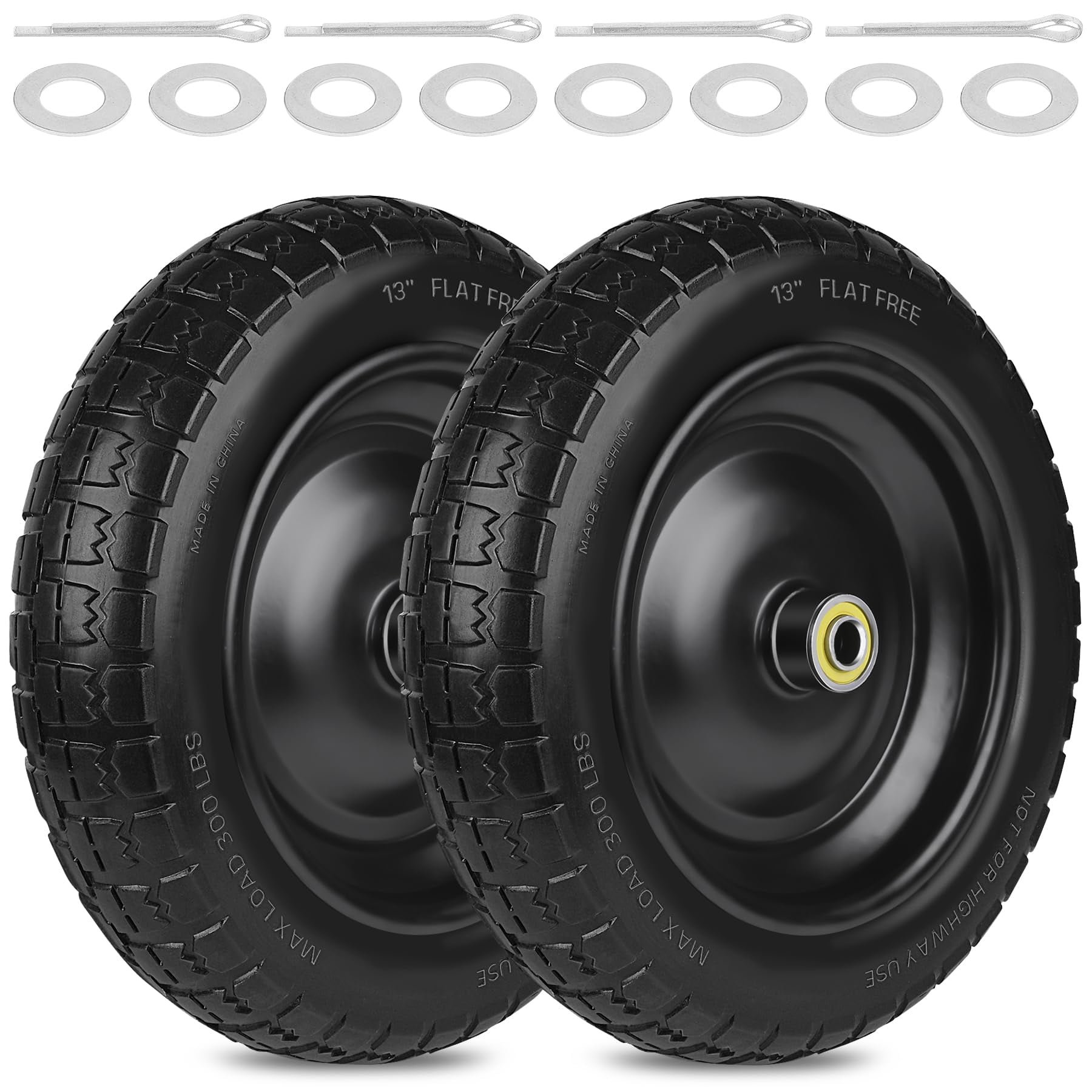 4.006 Tires 13" Flat Free Wheels Replacement Solid Rubber Wheelbarrow