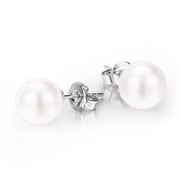 Amy and Annette 4.00 CTTW 18K Gold Genuine Cultured Pearl Earring in 18k White Gold Plated