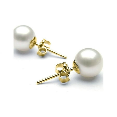 4.00 CTTW Genuine Cultured Pearl Earring in 18k Yellow Gold