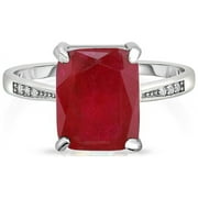 YEIDID INTERNATIONAL 4.00 CTTW Genuine Ruby Emerald Cut Ring In Sterling Silver