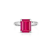YEIDID INTERNATIONAL 4.00 CTTW Pink Tourmaline Emerald Cut Ring in Sterling Silver