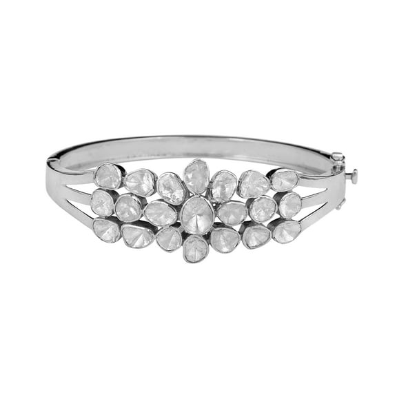 4.00 CTW Natural Raw Diamond Polki Openable Bangle Bracelet 925 Sterling Silver Women's Jewelry