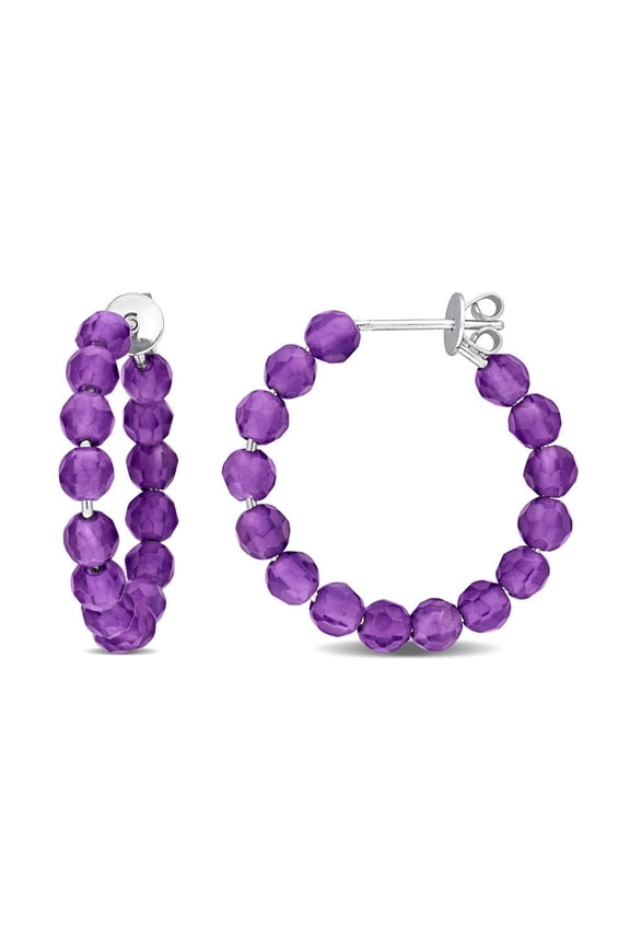 Gem & Harmony 4.00 Carat (Ctw) Amethyst Beaded Hoop Earrings in Sterling Silver for Women